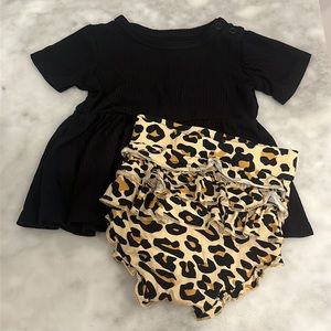 Posh Peanut Black Peplum Top & Leopard Print Bloomer Set Size 3-6 3 to 6 Months